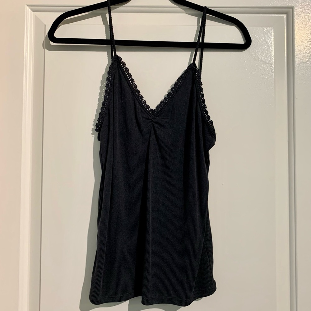 **SOLD** DOUBLE ZERO Black Tank Top Crochet Lace